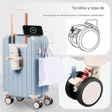 MALETA DE VIAJE CARRY-ON DE MANO CABINERA COMPARTIMIENTO LAPTOP USB APERTURA FRONTAL - CELESTE - 8