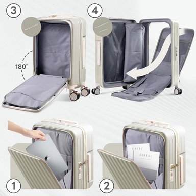 MALETA DE VIAJE CARRY-ON DE MANO CABINERA COMPARTIMIENTO LAPTOP USB APERTURA FRONTAL - MARFIL - 3