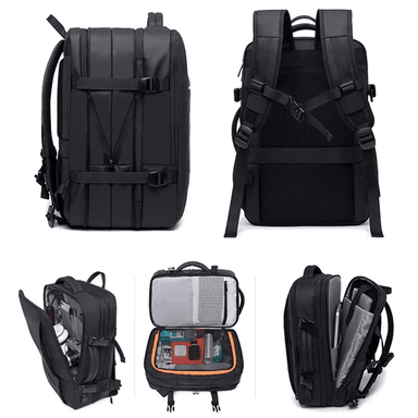 MOCHILA EXPANDIBLE VIAJERA CABINERA COMPARTIMIENTO LAPTOP NEGRO - 4