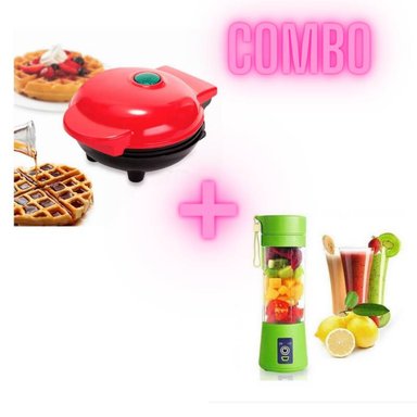 COMBO MINI WAFFLERA ELÉCTRICA CON MINI LICUADORA PORTÁTIL RECARGABLE
