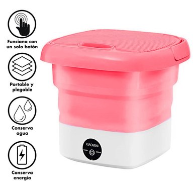 LAVADORA MINI PORTÁTIL PLEGABLE CON CENTRIFUGADO ROSADO