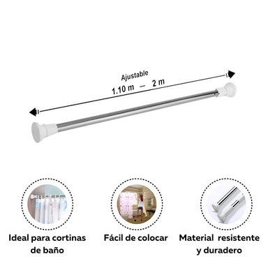TUBO DE CORTINA PARA BAÑO 1.20 - 2.00 MTS