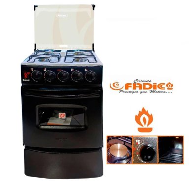 COCINA A GAS GLP FADICC 4H CON TAPA DE VIDRIO Y HORNO SAMI NEGRO