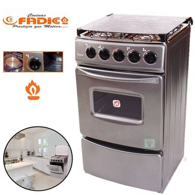 COCINA A GAS GLP FADICC 4H CON TAPA DE VIDRIO Y HORNO SAMI GRIS