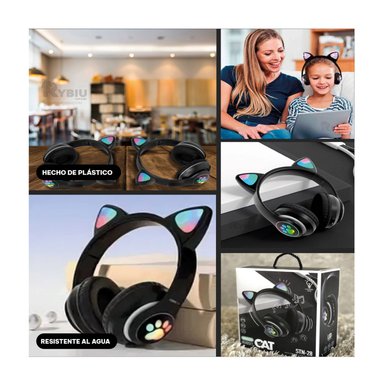 AUDÍFONOS ON-EAR STN-28 BLUETOOTH GATO CON LUZ LED NEGRO - 5