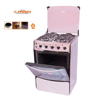 COCINA CON TAPA DE VIDRIO Y HORNO KIARA 4H ACERO - 1