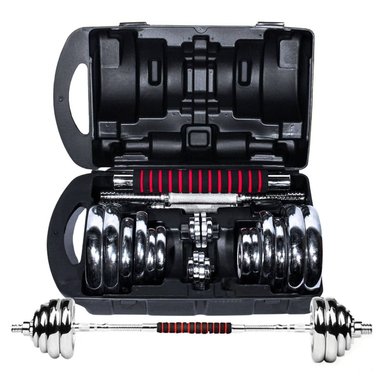 SET PESAS ACERO INOXIDABLE 20KG MANCUERNAS BARRA ADAPTADORA - 4