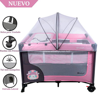 CUNA CORRAL EBABY CON CAMBIADOR HAPPY DREAM ROSADO