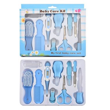 SET BABY CARE DE LIMPIEZA PARA BEBES CON TERMÓMETRO AZUL 10P