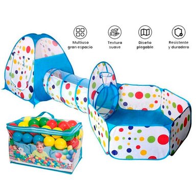 PISCINA DE PELOTAS TÚNEL NIÑOS PORTÁTIL 3 EN 1 + 100 PELOTAS