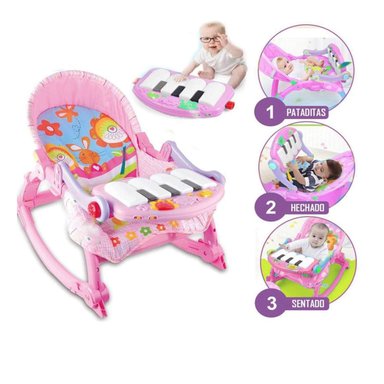 SILLA MECEDORA 3689-R MUSICAL CON PIANO 3 EN 1 ROSADO