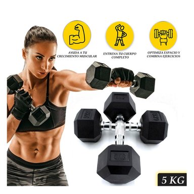 SET DE PESAS MANCUERNAS HEXAGONAL METAL CROMADO X2 5KG