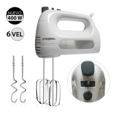 BATIDORA MANO PRIMA HM9105E-GSB HM9105E 400 WATTS 6 VELOCIDADES BLANCO