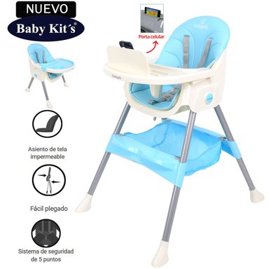 SILLA DE COMER BABY KITS PLEGABLE DOBLE BANDEJA STEPS CELESTE