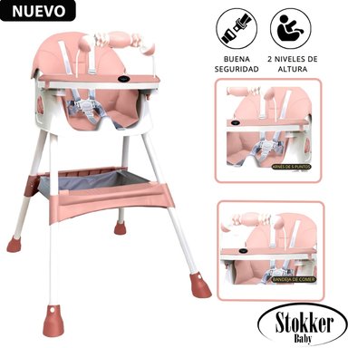 SILLA DE COMER PLEGABLE DOBLE BANDEJA LUNA ROSADO
