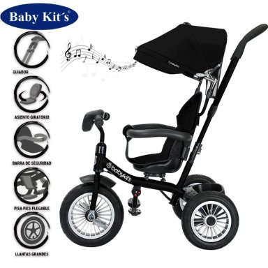 TRICICLO BABY KITS 360° MUSICAL CON LUCES 1326 NEGRO - 1