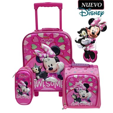 SET DE MOCHILA CON RUEDAS OFICIO LONCHERA Y CARTUCHERA MINNIE MOUSE