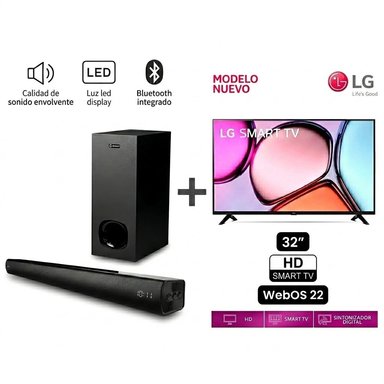 TELEVISOR LG SMART TV 32 HD 32LR600BPSC CON WEBOS Y AI THINQ + SOUNDBAR MIRAY SBM-S30Y BLUETOOTH 60 WATTS - 1