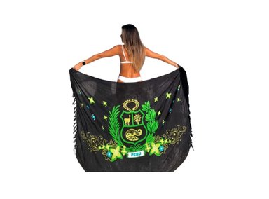 PAREO CON MOTIVOS PERUANOS NEGRO CON VERDE COOL BAGS