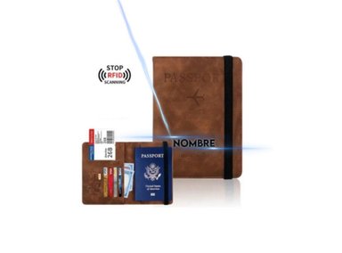 PORTAPASAPORTE COOL BAGS MARRON VIAJE PERSONALIZADO NOMBRE