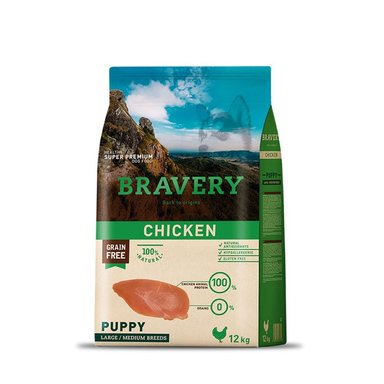 ALIMENTO PARA PERROS RAZA GRANDE PUPPY BRAVERY POLLO 12KG