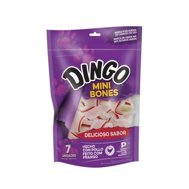 SNACK PERROS DINGO RAZA PEQUEÑA SABOR POLLO BOLSA MINI HUESOS DE POLLO X7 UND