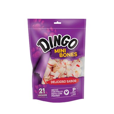 SNACK PERROS DINGO RAZA PEQUEÑA SABOR POLLO BOLSA MINI HUESOS DE POLLO X21 UND