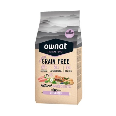 COMIDA SECA GATOS ADULTOS OWNAT SABOR POLLO SACO JUST LIBRE DE GRANOS ESTERILIZADOS 3KG - 1