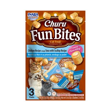 SNACK CHURU FUN BITES SABOR POLLO, ATÚN Y OSTIÓN PARA GATOS