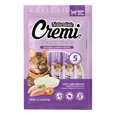 SNACK PARA GATOS NATURALISTIC CREMI POLLO Y CAMARONES 60GR