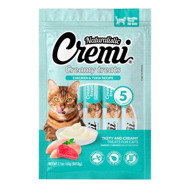SNACK PARA GATOS NATURALISTIC CREMI POLLO Y ATÚN 60GR
