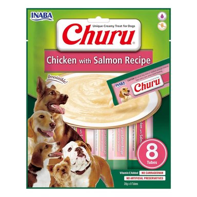 SNACK CHURU PARA PERROS DE POLLO CON SALMÓN 8 TUBOS X20GR