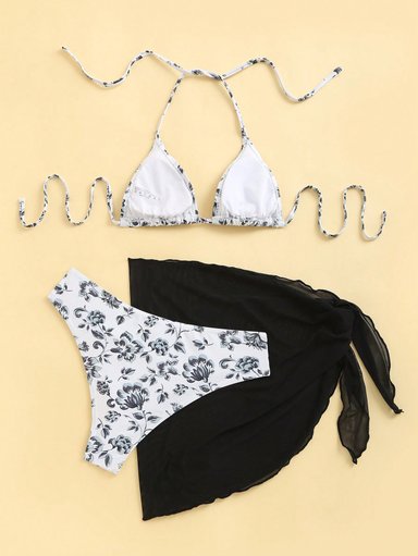 BIKINI TELMA NEGRO 3 PIEZAS ESTAMPADO FLORAL - TALLA M - 3
