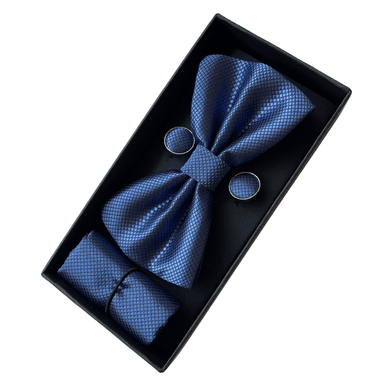 SET HOUSTON: CORBATA MICHI, PAÑUELO Y GEMELOS | AZUL ACERO - 1