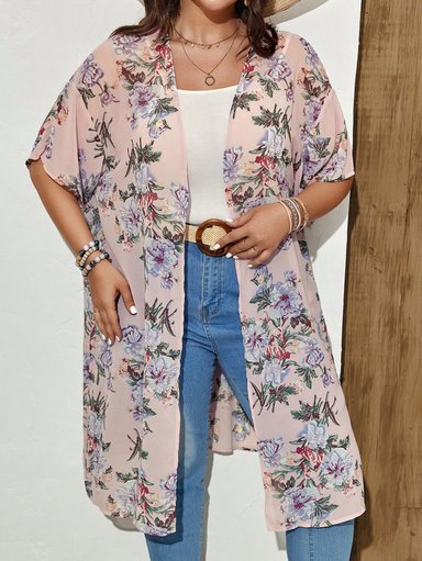 KIMONO ROSADO LARGO ESTAMPADO FLORAL MARITZA - TALLA XL