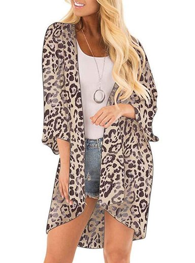 KIMONO MUJER LEOPARD PRINT - BEIGE - TALLA L/XL