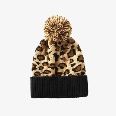BEANIE LEOPARD PRINT CON POMPÓN PARA MUJER | NEGRO