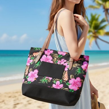 BOLSO VERANO HIBISCUS FLORAL NEGRO