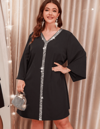 VESTIDO MAR, ESTILO ELEGANTE CON BORDES DE BRILLO PLATEADO - TALLA M/L - 1