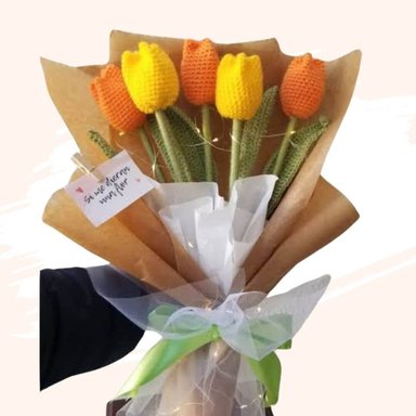 RAMO 05 TULIPANES ETERNOS TEJIDOS CROCHET NARANJA