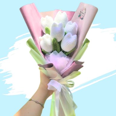 RAMO 06 TULIPANES ETERNOS TEJIDOS CROCHET BLANCOS