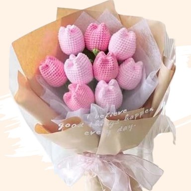 TULIPANES ETERNOS TEJIDOS A CROCHET ROSADOS - RAMO X 10