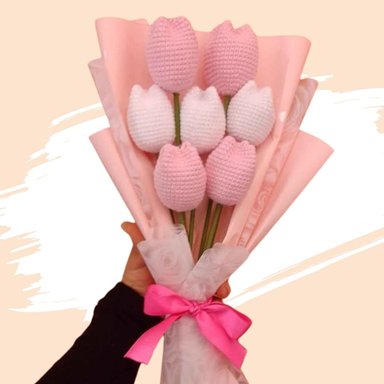 TULIPANES ETERNOS TEJIDOS A CROCHET ROSADOS - RAMO X 07