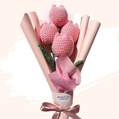 TULIPANES ETERNOS TEJIDOS CROCHET ROSADOS - RAMO X 04