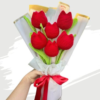 RAMO X 06 TULIPANES ETERNOS TEJIDOS CROCHET ROJOS