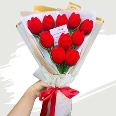 RAMO X 10 TULIPANES ETERNOS TEJIDOS CROCHET ROJOS
