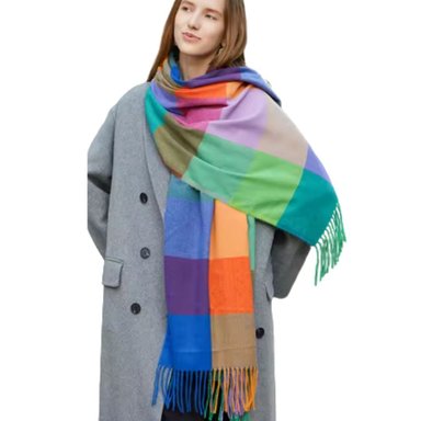 BUFANDA CUADROS AZUL CASHMERE PASHMINA MAXIBUFANDAS - 180X70 CMS