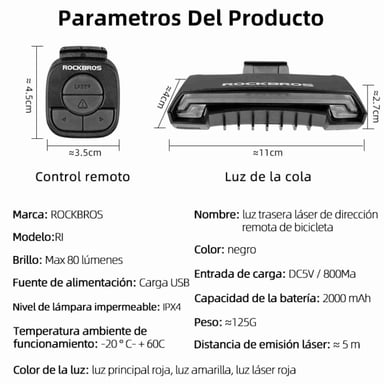 LUZ TRASERA ROCKBROS LKWD-R1 PARA BICICLETA CON CONTROL REMOTO - 6