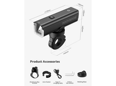 LUZ DELANTERA ROCKBROS ALUMINIO PARA BICICLETA 1500 LÚMENES - 2