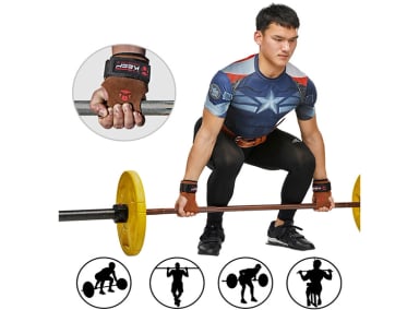 MUÑEQUERA TMT B59 CUERO MARRÓN STRAPS GIMNASIO - 3